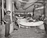 Continuing our tour of the U.S.S. Brooklyn circa 1897. Hammocks on deck.